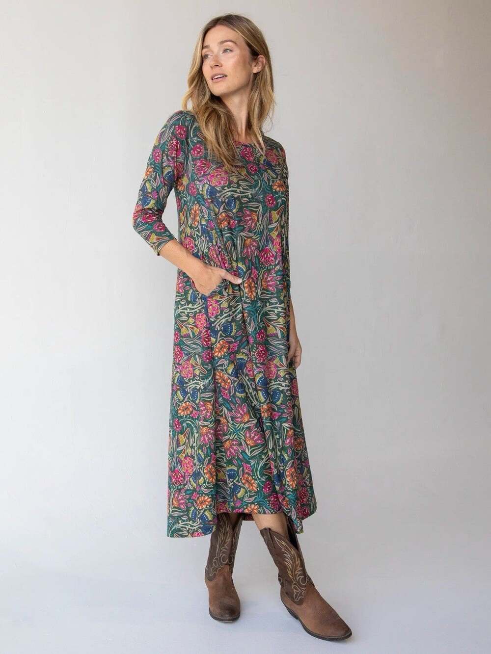 Natural Life Lottie Knit Maxi Dress Painterly Vines Mutlicolor SZ XL Cozy Boho
